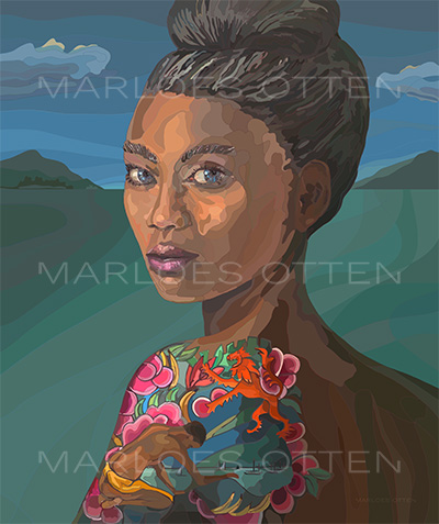 Digitaal kunstwerk geinspireerd op het olieverf schilderij genaamd erfgoed, eveneens door Marloes otten