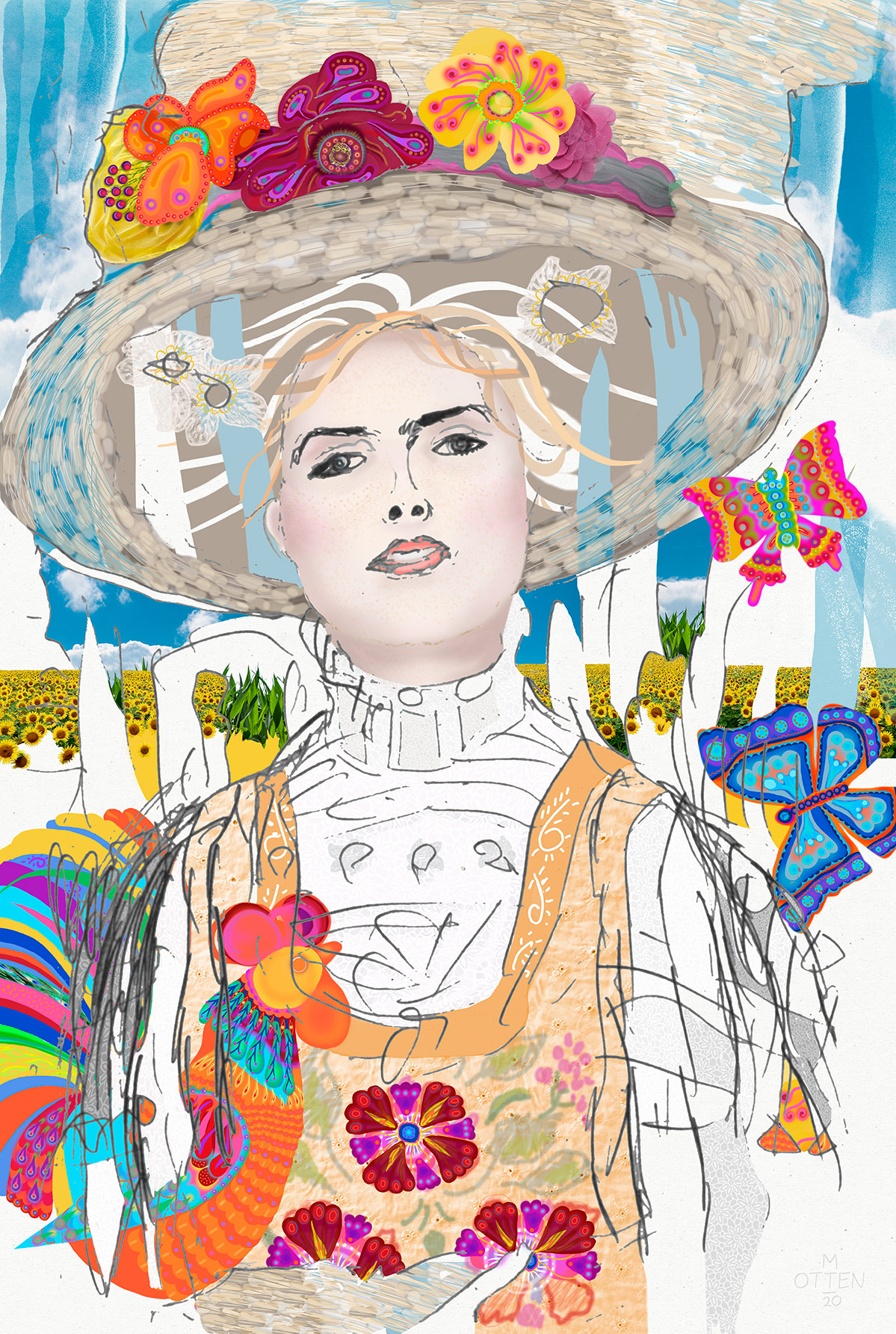 Digitaal kunstwerk geinspireerd op Klimt en Petrykivka kunst, door Marloes otten