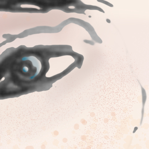 detail van gezicht in het digitale kunstwerk, door Marloes Otten