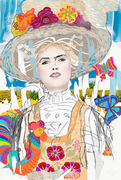 Digitaal kunstwerk geinspireerd op Klimt en Petrykivka kunst, door Marloes otten