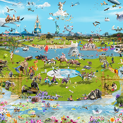 Digitaal kunstwerk geinspireerd de tuin der lusten van Jheronimus Bosch, door Marloes otten