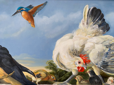 detail uit het schilderij van Marloes Otten naar Melchior 'Hondecoeter'