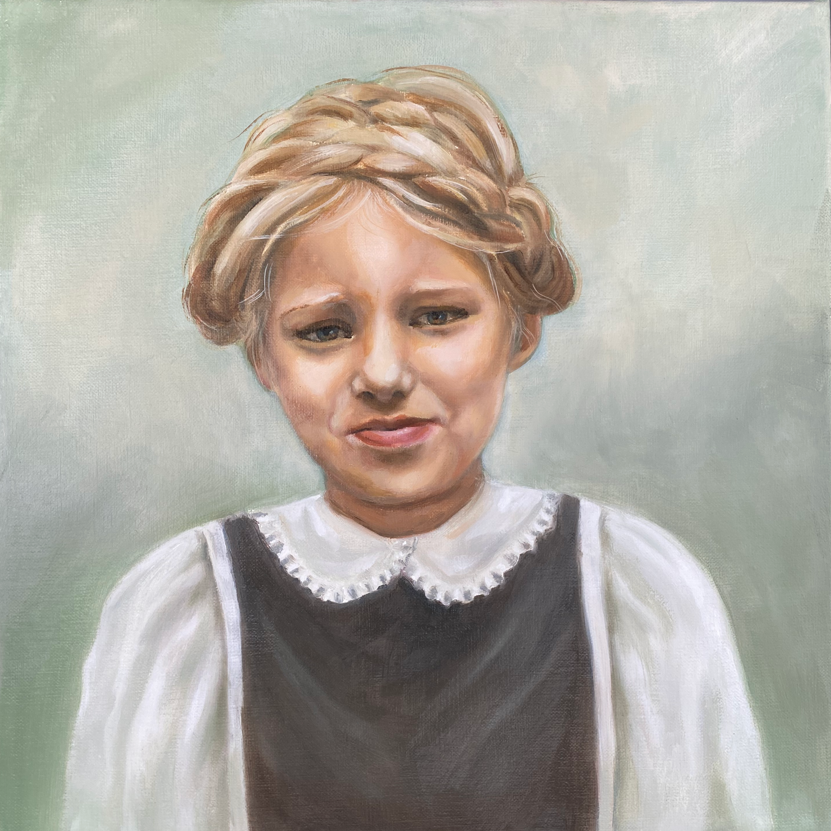 olieverf portret van dame met hermes sjaal